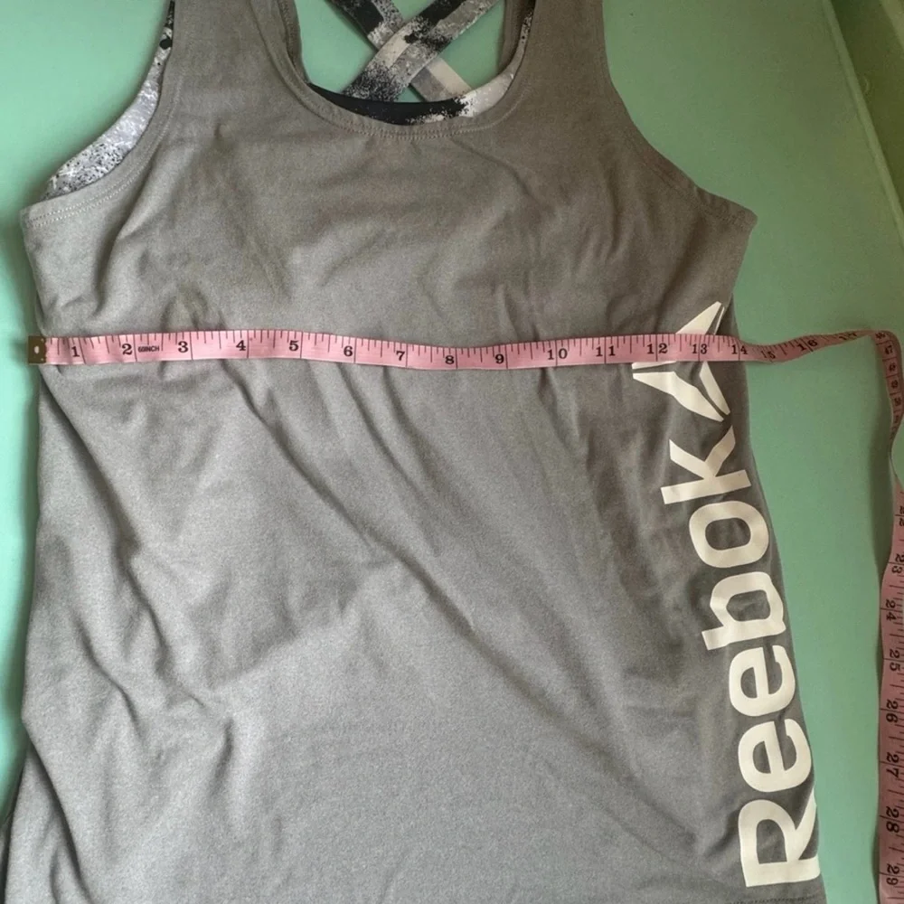 Reebok Gray and White Athletic Tank Top. Built in Bra‎